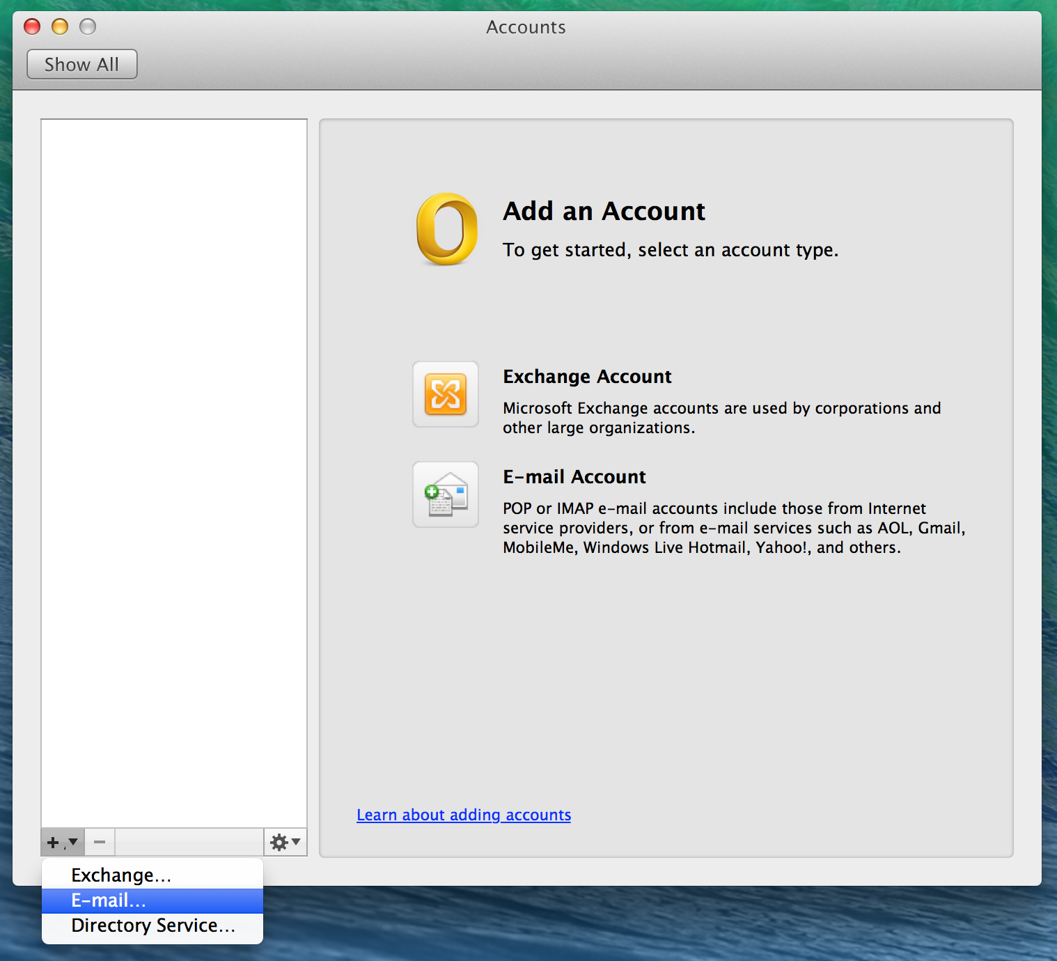 adding accounts to outlook 2011 for mac